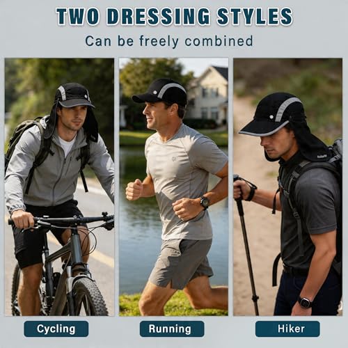 UPF 50+ Fishing Hat with Removable Neck Flap (Black)