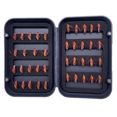 24Pcs Fly Fishing Flies Trout Lures Fishing Tackle Fly Fishing Flies with Boxed Trout Bass Artificial Fish Bait (24Pcs-Scud Nymph Red)