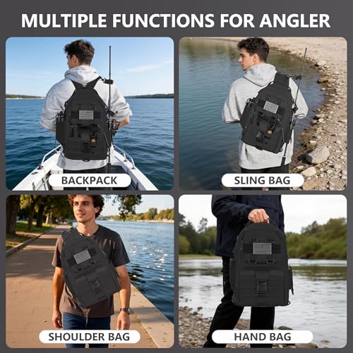Fishing Sling Bag Backpack (Large / Sling Backpack / Black)