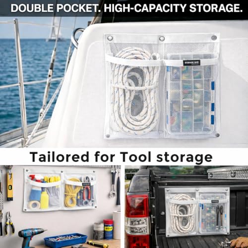 Marine Mesh Double Pocket Boat Gear Storage Bag (White / Large)