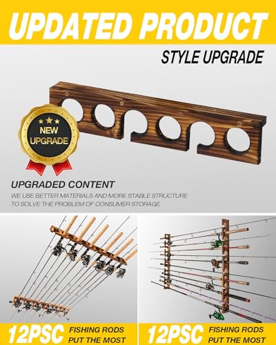 Holds Up to 24 Rods Fishing Pole Rod Racks Wall or Ceiling Mounted Fishing Pole Rod Holders for Garage Storage Organizer Fishing Gear Equipment for Men Women (Carbonization / 4 set holds up 24 rods)