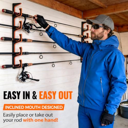 H5P Fishing Rod Holders for Garage Wall (Orange / 1 Pack holds up 5 rods)