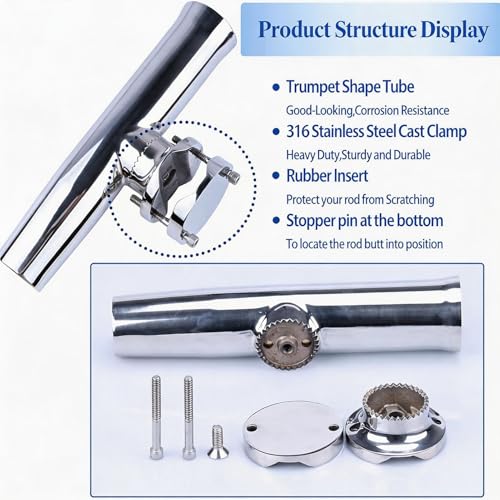 316 Stainless Rail Mount Pole Holder for Boat (Rail 0.55"-1.1")