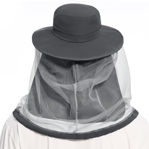 UPF 50+ Mosquito Net Hat with Stowable Neck Flap for Men Women Outdoor Fishing Hiking Camping Gardening FH17 Dark Grey (Large / Dark Grey)