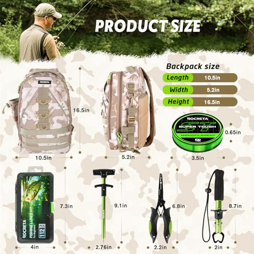 Fishing Backpack with Tackle Boxes (Khaki Camouflage Fishing Backpack Set)
