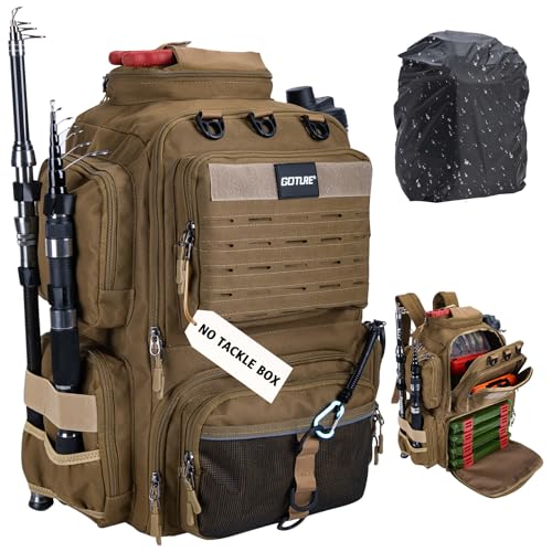Fishing Tackle Backpack with 2 Rod Holders & Rain Cover