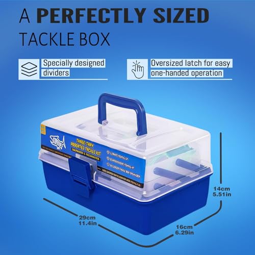 Large 3 Layer Fishing Tackle Box Lures with Tackle Included 448 Pcs (448PCS-Blue)