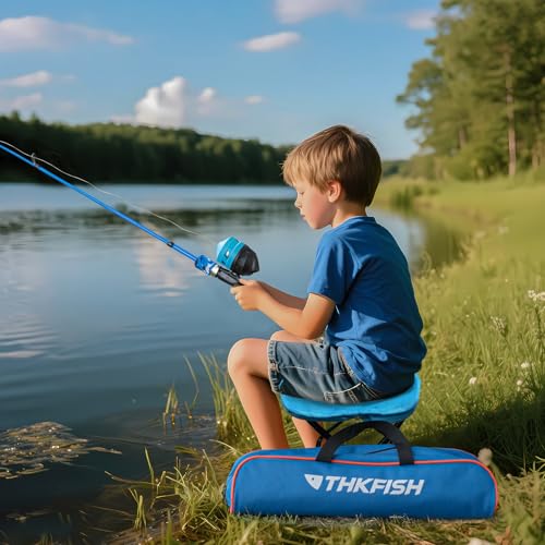 Kids Fishing Pole Set (Blue Pole Set with Folding Stool / 1.2M 3.9FT)