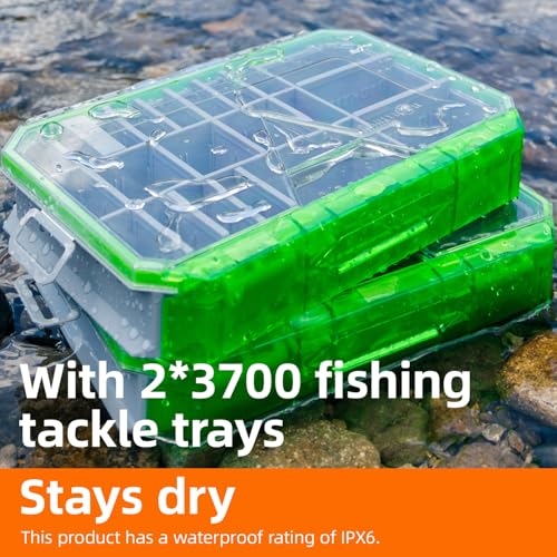 Fishing Backpack 2 * 3700 Tackle Boxes 40L Waterproof Tackle Backpack with Rod Holders Large Outdoor Storage Tackle Bag for Fishing Men Women (With 3700*2 Black (40l))