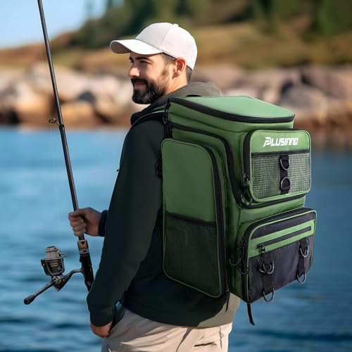 Fishing Backpack with Rod Holders 4 Tackle Boxes (Green)