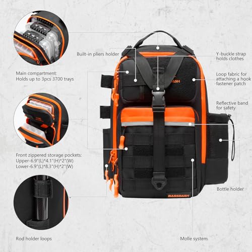 Convertible Fishing Backpack Sling Bag with Rod Holder (Black/Blaze Orange / Standard)
