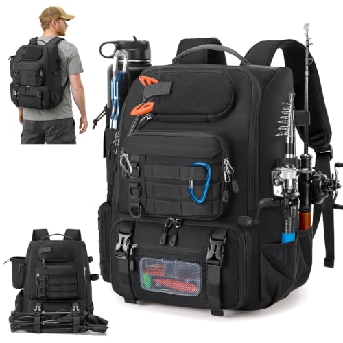 Fishing Backpack 40L Tackle Backpack with Rod Holders & Cooler