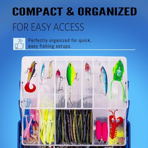 Large 3 Layer Fishing Tackle Box Lures with Tackle Included 448 Pcs (448PCS-Blue)