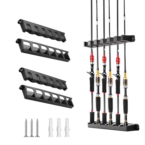 2 Packs Fishing Rod Holder for Garage Vertical Wall (Black 2 pairs)