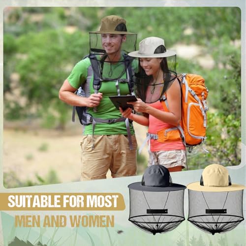 4 Pcs Mosquito Net Hat Sun Hat Mesh Fishing Bucket Cap Garden Bug Cap Face Cover with Zipper for Men Women (Light Gray, Beige, Dark Beige, Dark Gray)