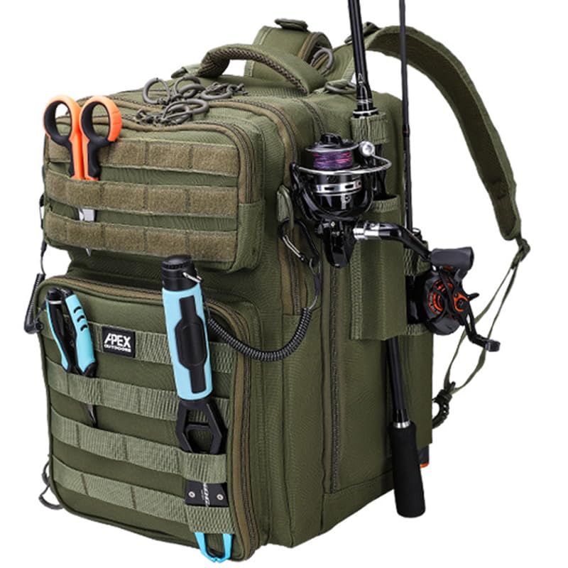Fishing Backpack with Rod Holder (Green / Large)