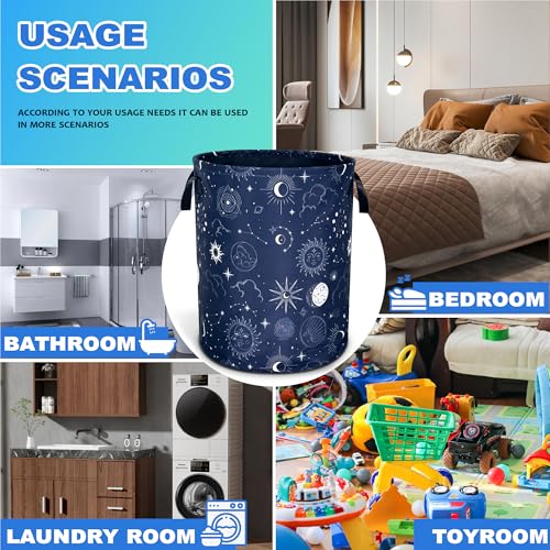 Night Sun Stars Moon Laundry Basket Foldable Oxford Cloth 18.9 x 16.5 Inch (Night Sun Stars Moon)