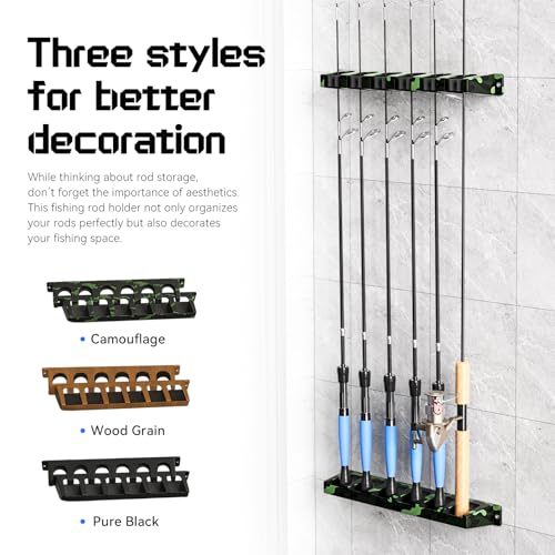 Fishing Rod Holder for Garage Fishing Pole Holders Fishing Rod Rack Vertical Wall (Black)