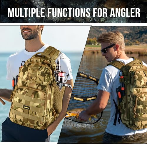 Fishing Backpack with Fishing Net & Tackle Box (Fishing Backpack With Fishing Net (Orange))