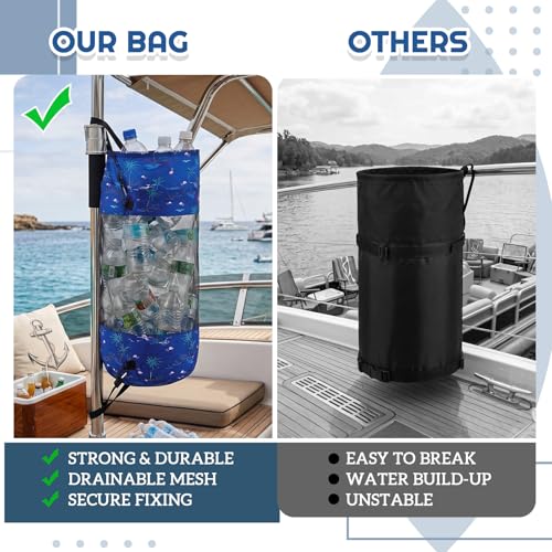 Portable Boat Trash Bag Boat Accessories Container Outdoor Medium Hoop Mesh Trash Bag Reusable Garbage Container Cabin Storage for Men Women Kayak Camper Fishing (Dark Blue / Palm Tree)