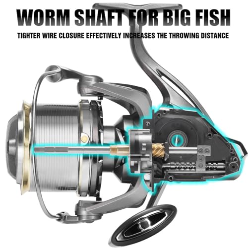 Heavy Duty Spinning Reel Metal Body with CNC Machined Spool 55LB Max Drag 6+1 BB Ultra Smooth 4.8 (SKM14000 / Large)