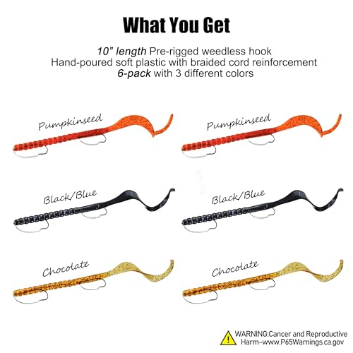 Weedless Fishing Lures Bass Lures (6 Pcs - Pumpkin Seed, Black Blue, Chocolate)