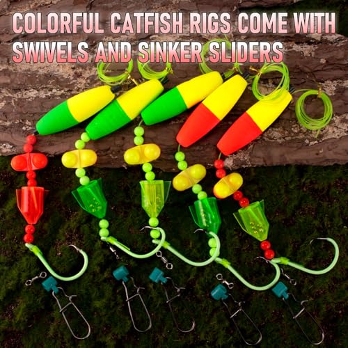 5 Pack Catfish Bait Float Rigs Kit (8/0 Hook - 40LB Line)