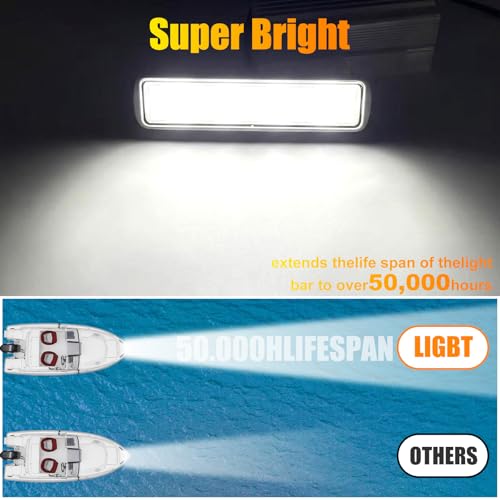 2PCS Led Boat Lights 6inch Marine Led Light Bar 180° Flood Light 96W 4000LM IP67 Waterproof Ponton Boat Deck Dock Lighting for Night Fishing 12 (96W A White Housing)