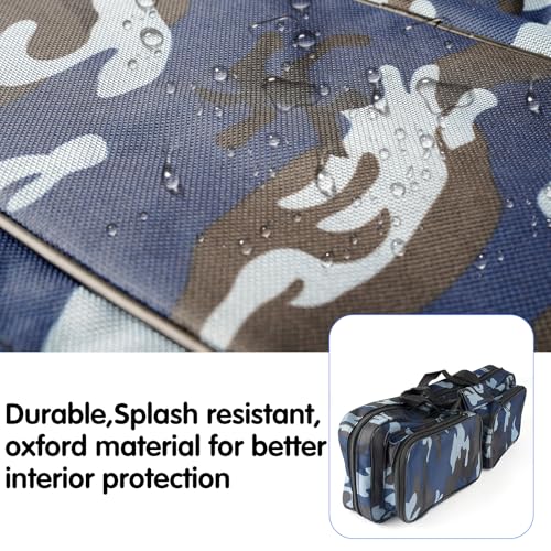 Fishing Tackle Carrier Bag with 2 Front Storage Pockets for Telescopic Rod (Blue Camo)