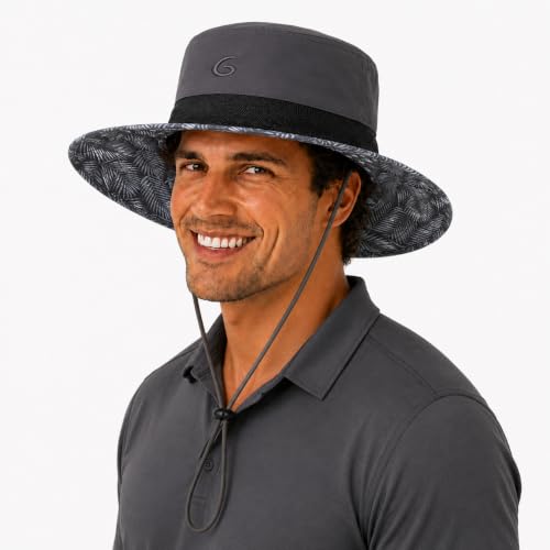 UvCoolix™ Cooling Sweatband Bucket Sun Hat Wide Brim UV UPF50+ Protection Lightweight Breathable Outdoor Beach Hiking Big Head Boonie Comfort (X-Large-XX-Large / Darkgray-palm)