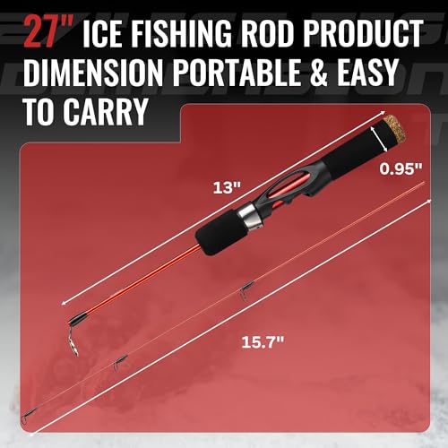 Ice Fishing Rod and Reel Combo (Red / 27" - Medium Light)