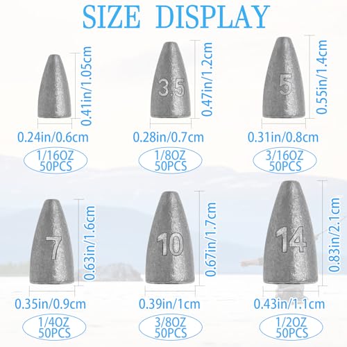 50Pcs Bullet Weights Sinkers Worm Weights for Bass Fishing (1/4oz-50pcs)