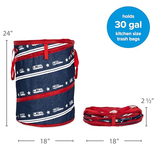 Campsite Pop Up Utility Container with Liner and Zipper Close Lid for RV Storage (Patriotic)