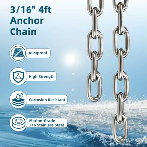 Boat Anchor Rope and Chain Kit (3/8 Inch 50 FT Rope with 3/16Inch 4FT Chain)