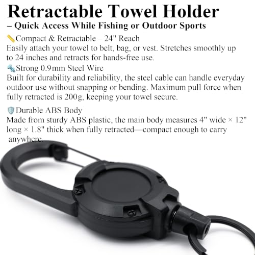 9 Pack Gray Fishing Towels with Clips & Zinger Retractors (9pcs-gray)