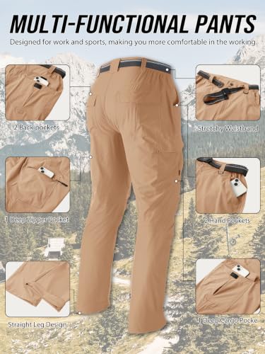 Men's Hiking Cargo Work Pants Lightweight Quick Dry Water Resistant 6 Pockets Fishing Camping Outdoor Stretch Pants Khaki (X-Large / Khaki)