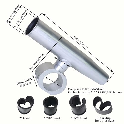 2 PCS T Top Rod Holder Single Aluminum clamp on fit 1.5" (Silver)
