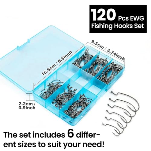 50/100/120pcs EWG Hooks, Worm Hook for Texas Rig Bass Fishing (Black / Mixed Set_120pcs)