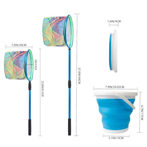 FishingNet2PieceSetRetractableNet forCatchingFrogs andTadpoles (Blue+Green / 68.5)