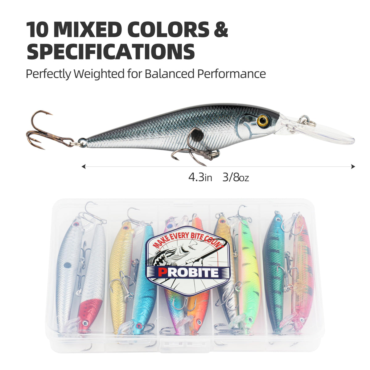 10 5PCS Minnow Fishing Lures Set (4 ′′, 1/2 oz)