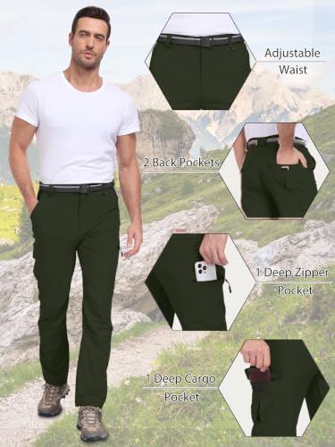 Men's Hiking Cargo Work Pants Lightweight Quick Dry Water Resistant 6 Pockets Fishing Camping Outdoor Stretch Pants DarkGreen (XX-Large / Darkgreen)