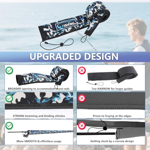2Pcs Neoprene Fishing Rod Sleeves (Cyan Camo / 65" - 2Pcs)