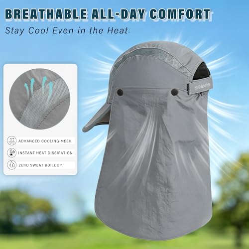 UPF 50+ Fishing Hat with Removable Neck Flap (Light Grey)