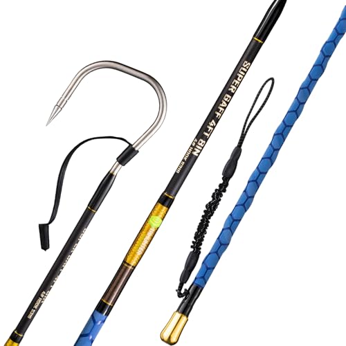 Carbon Fiber Fishing Gaff Saltwater Fish Gaff with S316 Stainless Steel Fishing Hook (Blue Gaff - 4'8'' - 4'' Hook)
