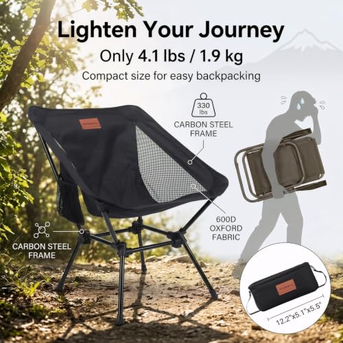 Portable Camping Chair Lightweight Foldable Outdoor Chair (Black)