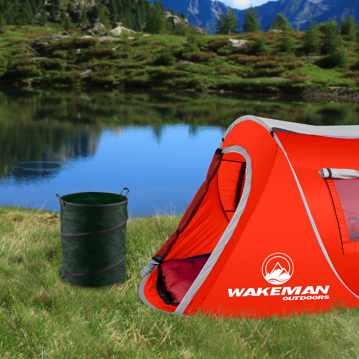Collapsible Trash Can and Camp Sink Set (Red and Green)