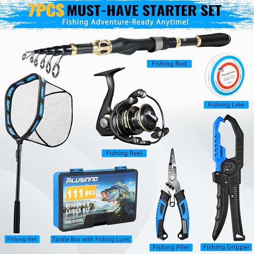 Fishing Gear Full Fishing Pole kit Include Fishing Rod and Reel Combo (Blue Fishing Combo With Fishing Net)