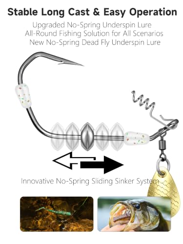Underspin Lure Hook with weedless Bait Lock Sliding Stainless Steel Sinker (1/0 Golden 12-Pack)