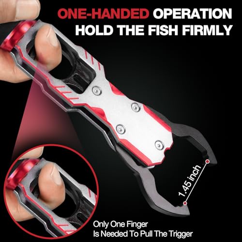 Fish Lip Gripper with Scale 40lb Aluminum Alloy Fishing Grabber (Red)