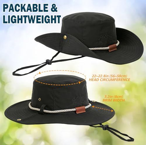 Waterproof Wide Brim Bucket Sun Hat Boonie Hat for Men & Women D Black (D Black)